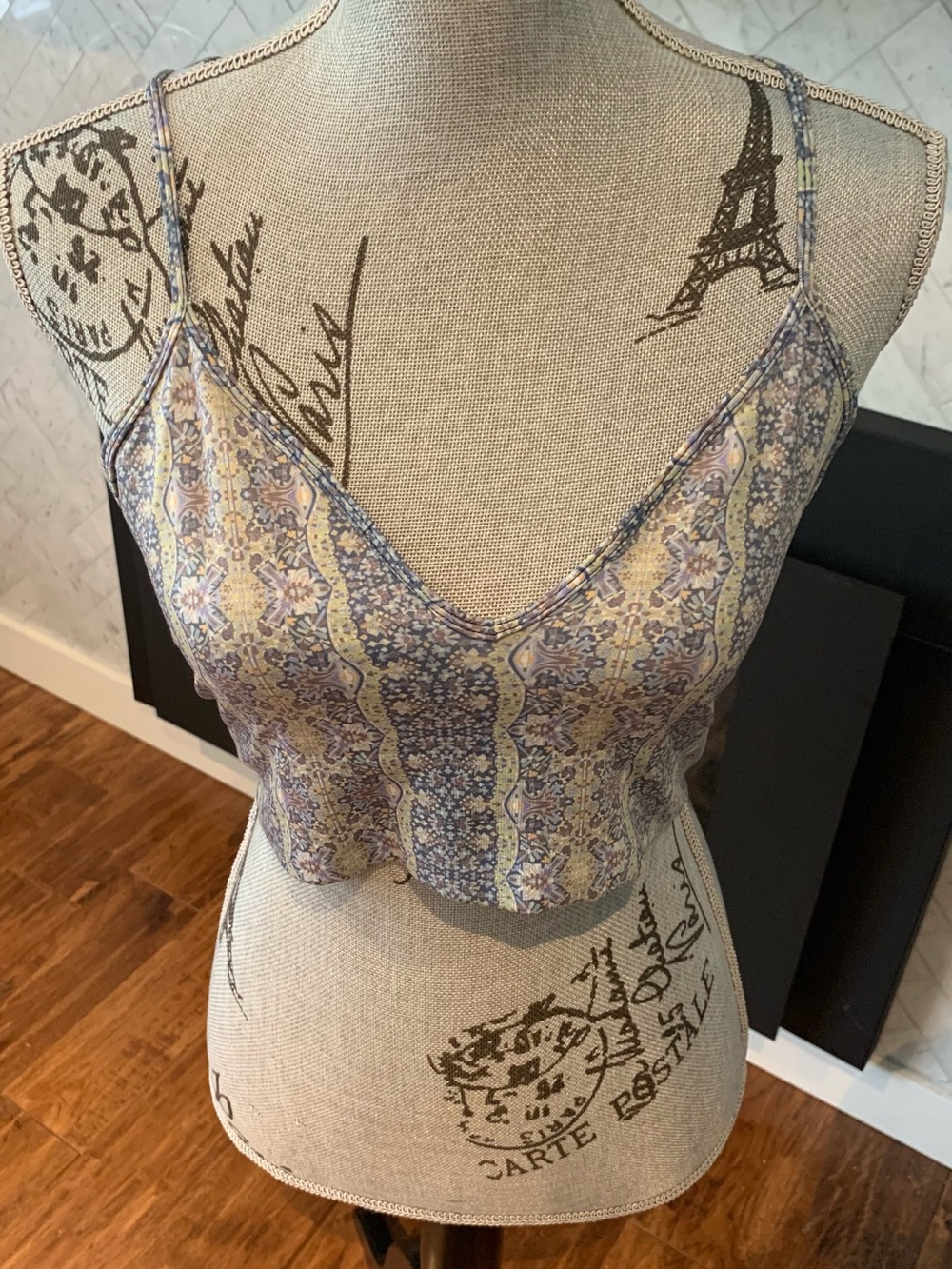 Sleeveless V-Neck Paisley Crop Top - Blue/Yellow